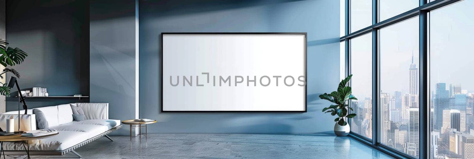 A large white wall with a black frame by AI generated image.