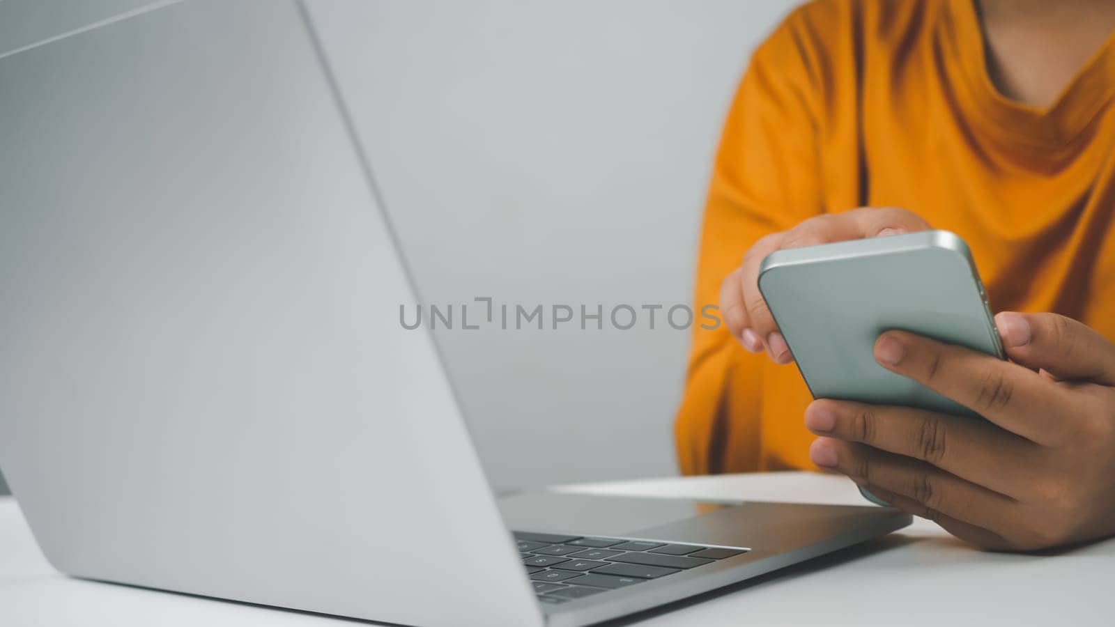Human uses smartphone to check new mail. New email notification concept for business email communication and digital marketing. The inbox receives electronic message notifications. internet technology by Unimages2527
