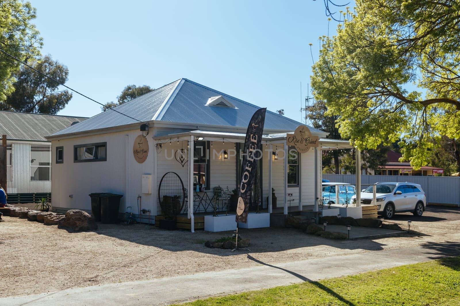 AXEDALE, AUSTRALIA - SEPTEMBER 24: Historic Victorian architecture and main street of Axedale on a warm spring morning in Axedale, Victoria, Australia in 2023