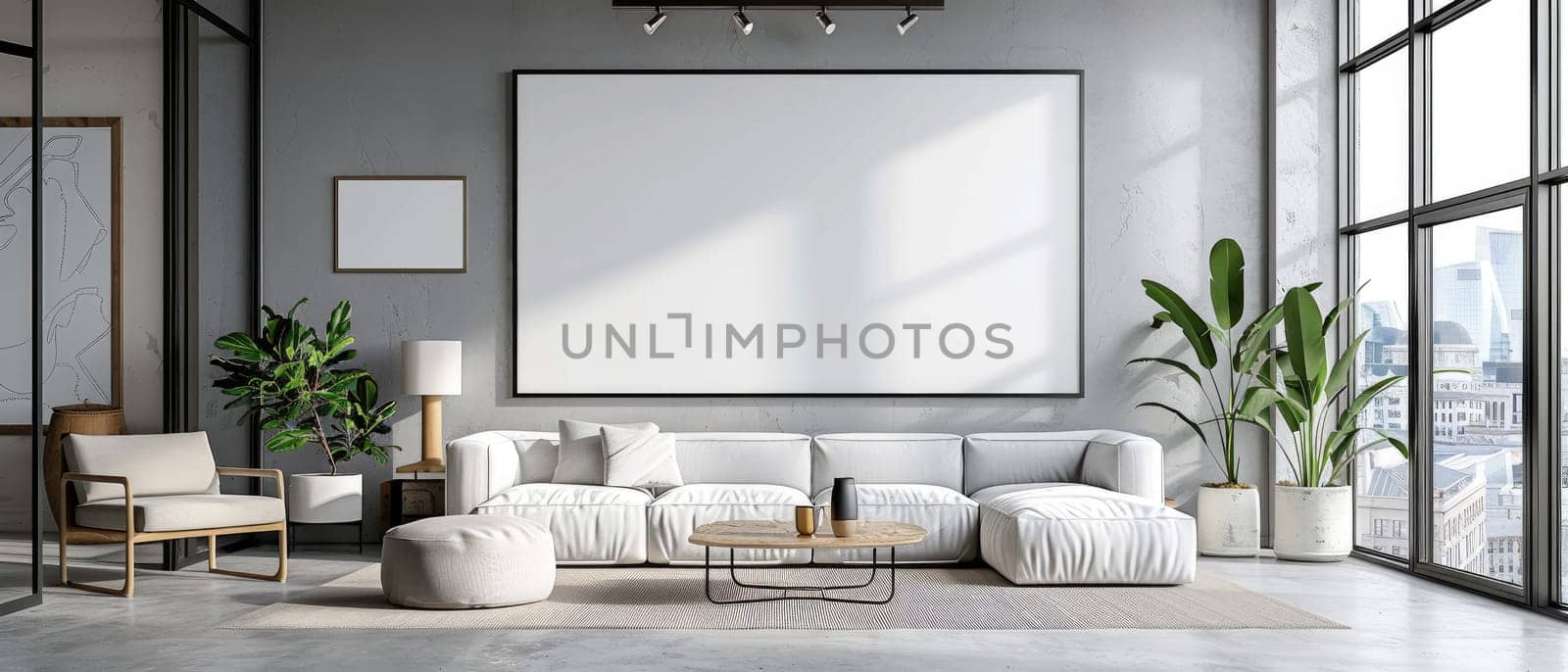 A large white wall with a black frame by AI generated image.