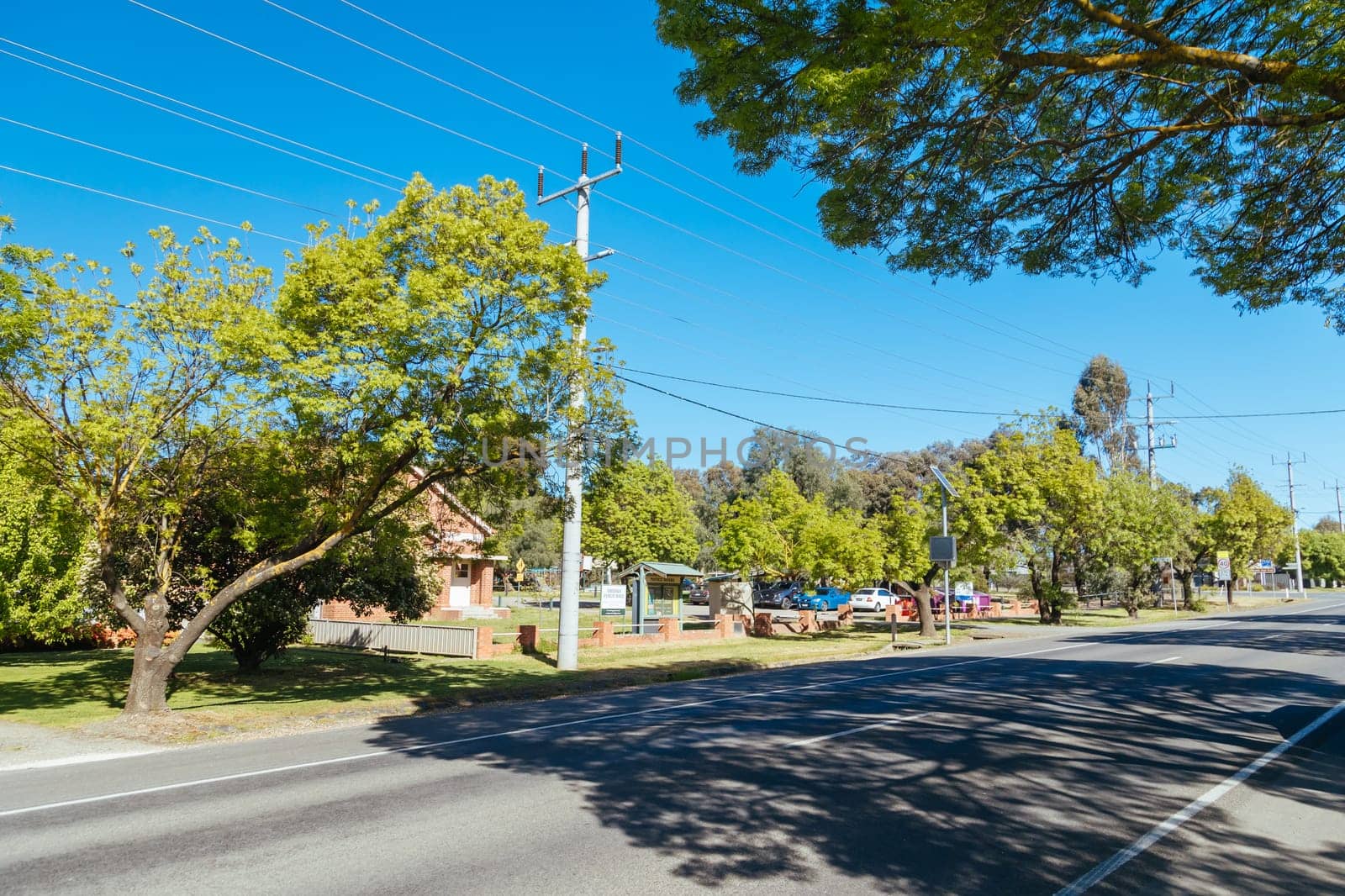 AXEDALE, AUSTRALIA - SEPTEMBER 24: Historic Victorian architecture and main street of Axedale on a warm spring morning in Axedale, Victoria, Australia in 2023