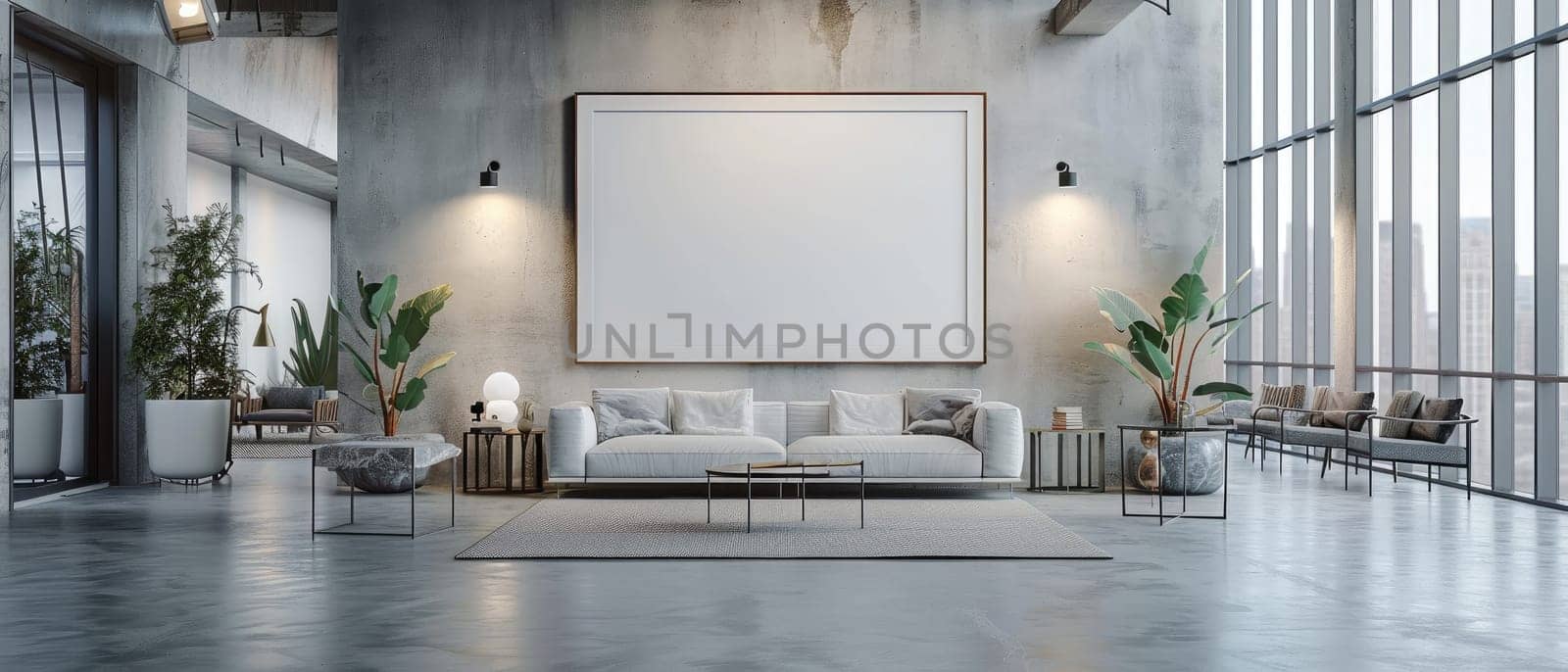 A large white wall with a black frame by AI generated image.