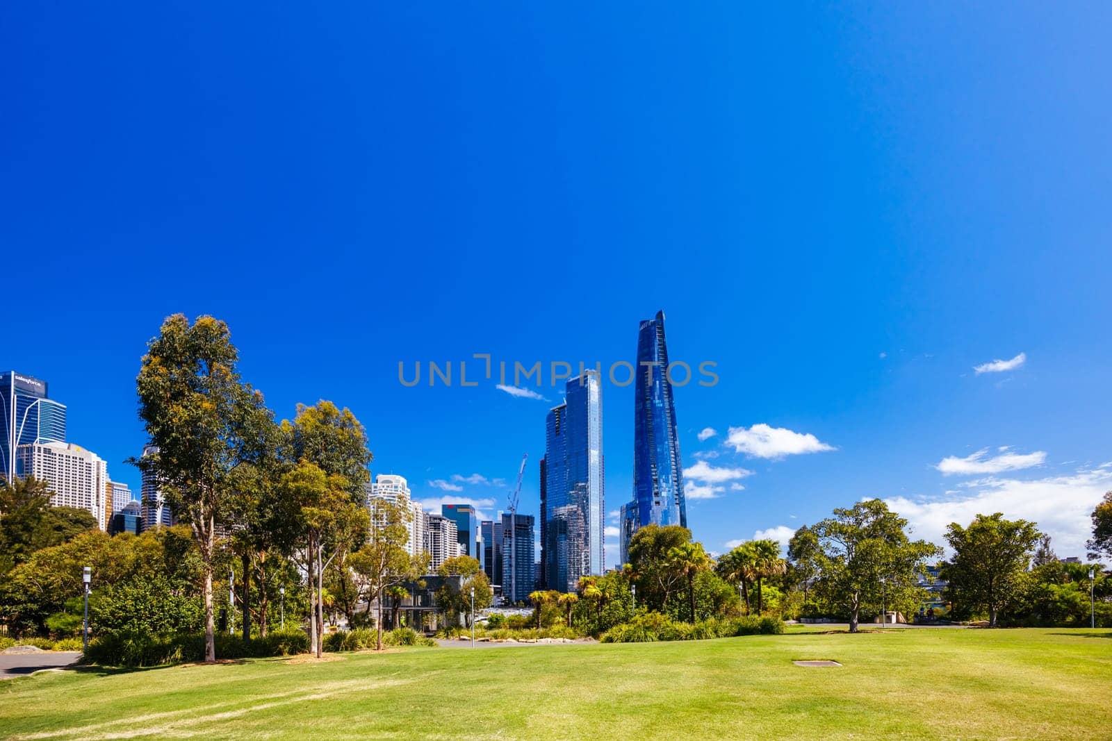 SYDNEY, AUSTRALIA - DECEMBER 03, 2023: The Barangaroo Reserve area and Stargazer Lawn near The Rocks in Sydney, New South Wales, Australia.