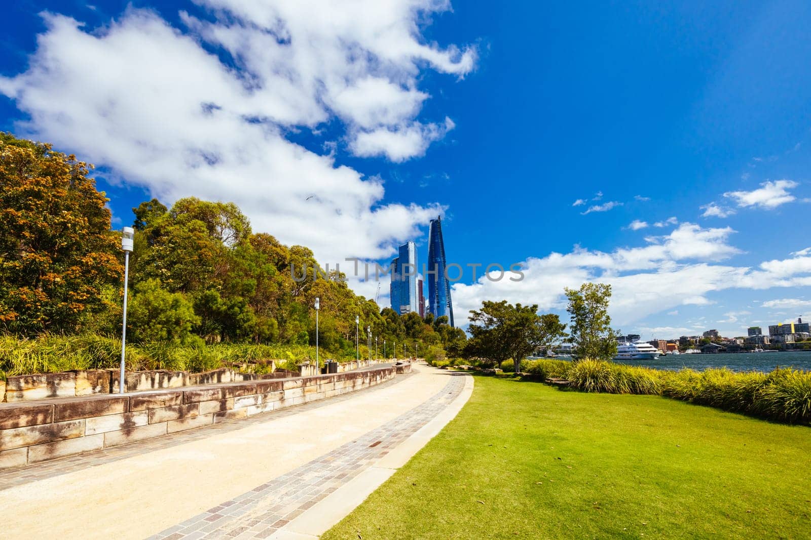 SYDNEY, AUSTRALIA - DECEMBER 03, 2023: The Barangaroo Reserve area of Sydney near The Rocks in Sydney, New South Wales, Australia.