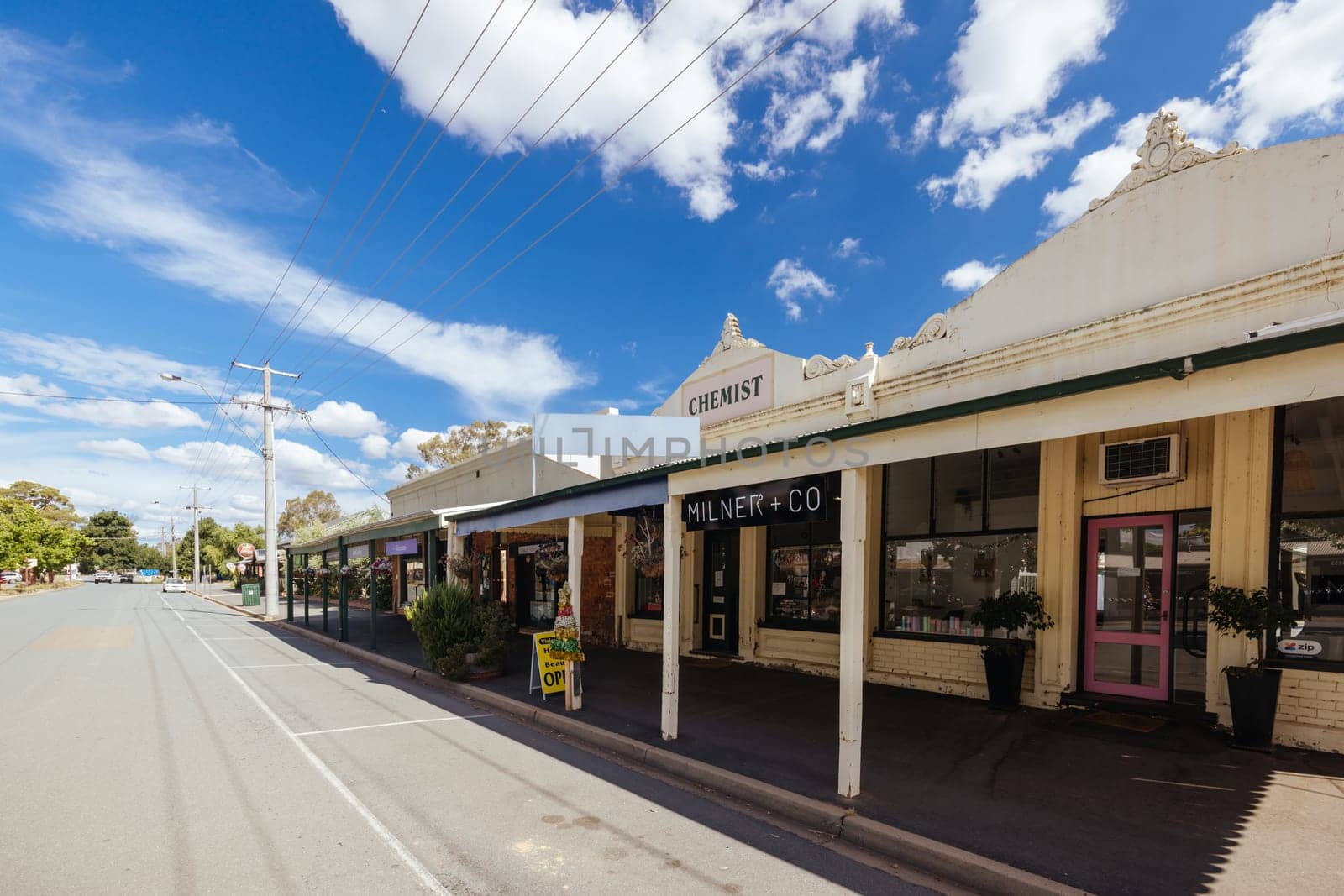 VIOLET TOWN, AUSTRALIA - DECEMBER 28 2023: Summer afternoon views of Violet Town township in Goulburn Valley, Victoria, Australia