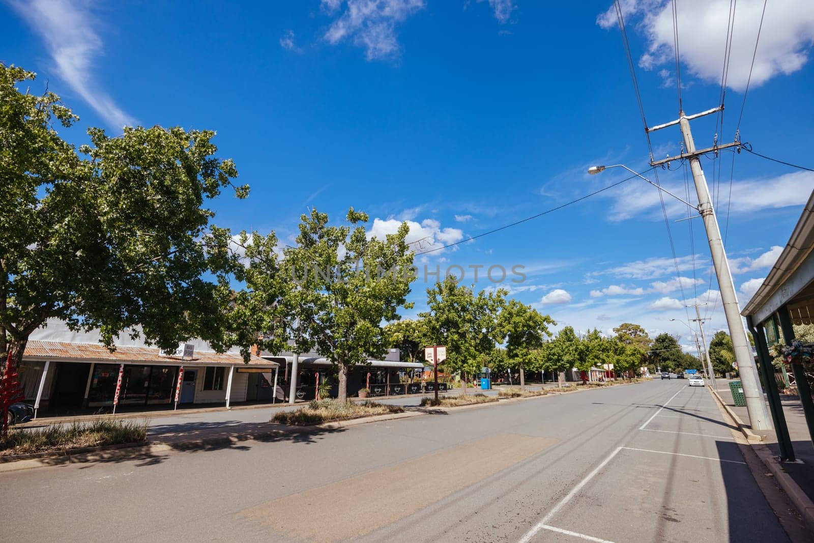 VIOLET TOWN, AUSTRALIA - DECEMBER 28 2023: Summer afternoon views of Violet Town township in Goulburn Valley, Victoria, Australia