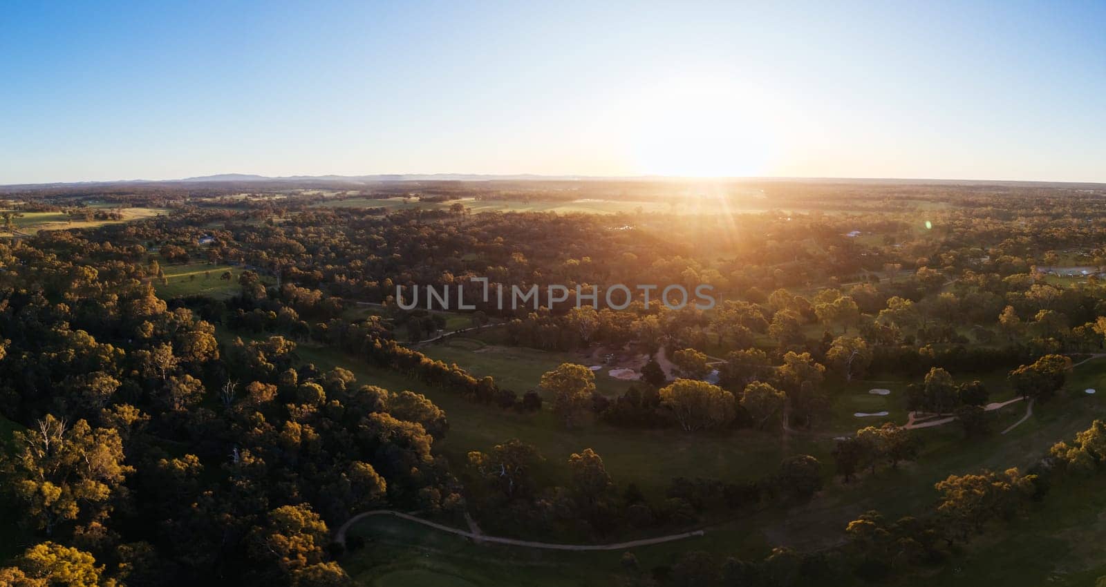 AXEDALE, AUSTRALIA - SEPTEMBER 23: Aerial view of the historic town of Axedale on a warm spring evening in Axedale, Victoria, Australia in 2023