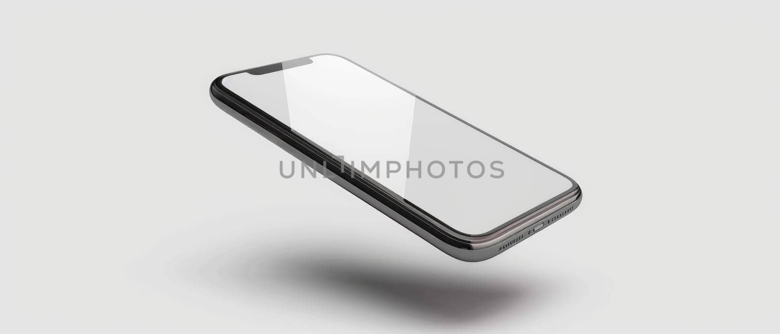 A phone is shown in a white background with a clear screen by AI generated image by wichayada