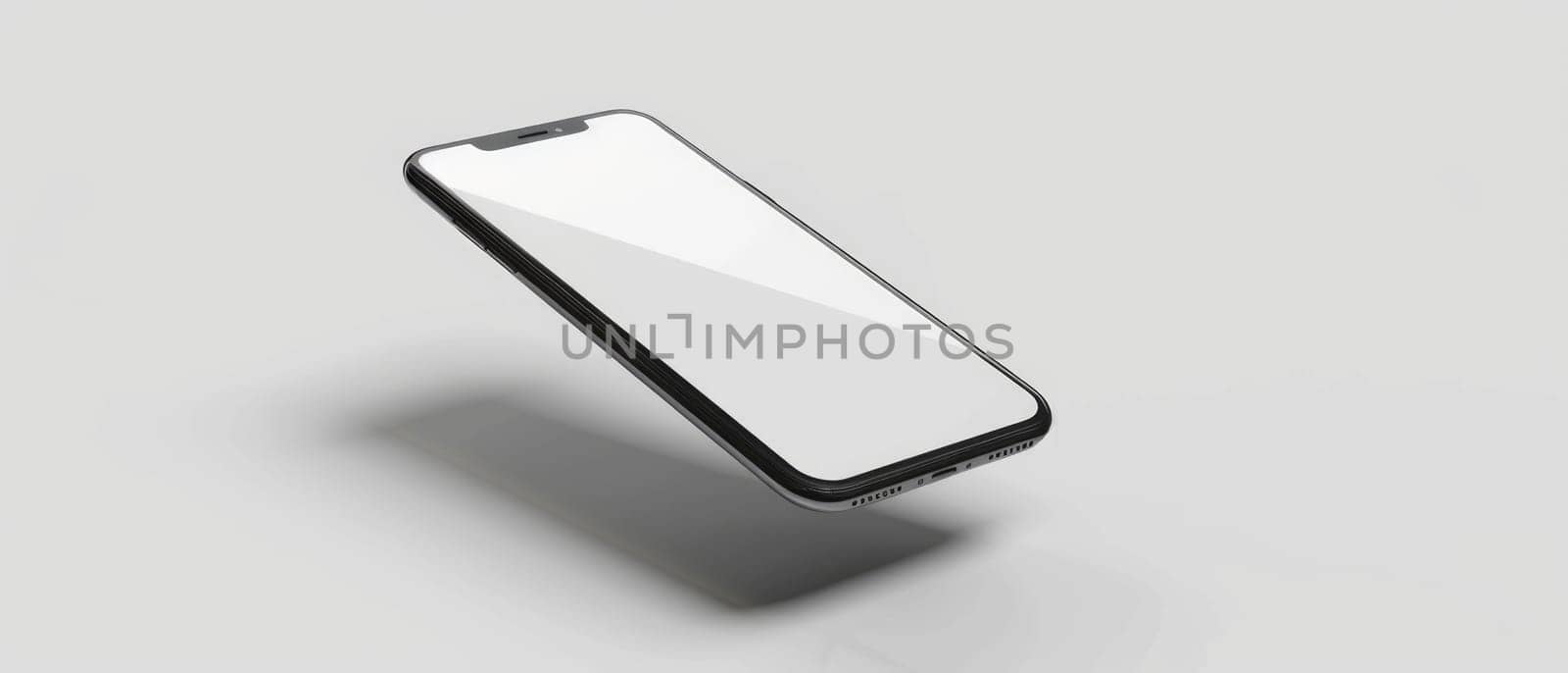 A phone is shown in a white background with a clear screen by AI generated image.
