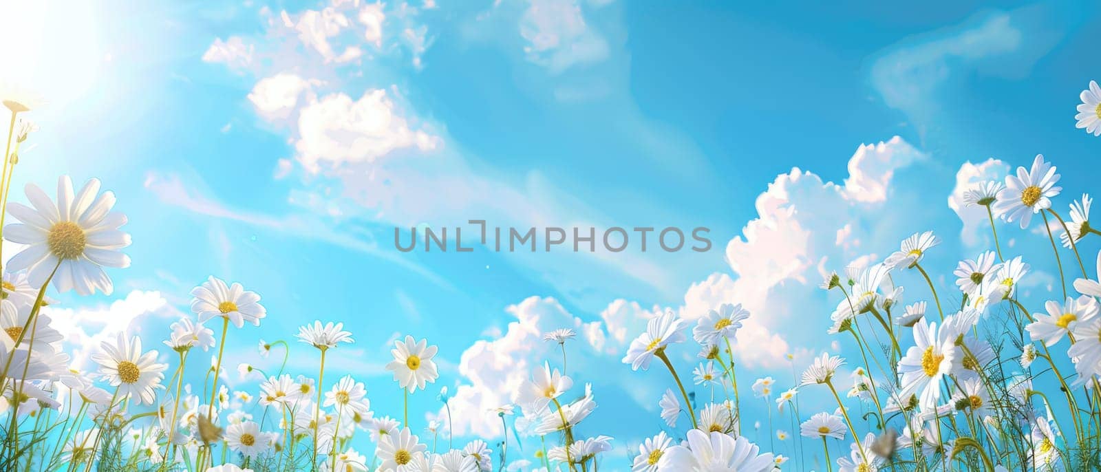 A field of pink flowers with a bee flying over them by AI generated image by wichayada