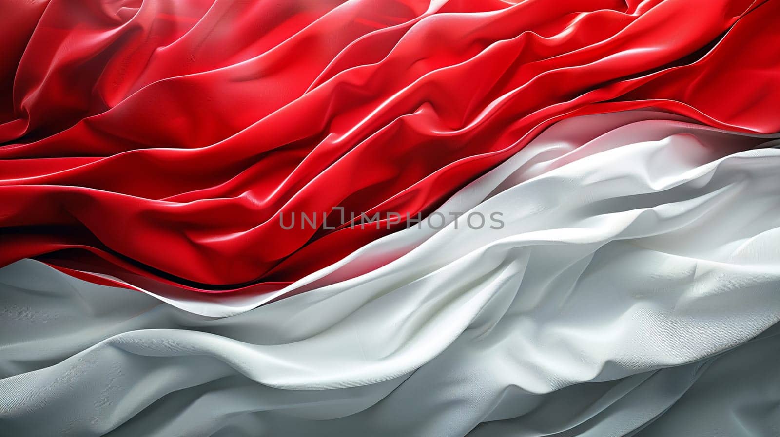 Vivid red white silk fabric representing Poland flag, symbolizing national pride, patriotism smooth wavy texture