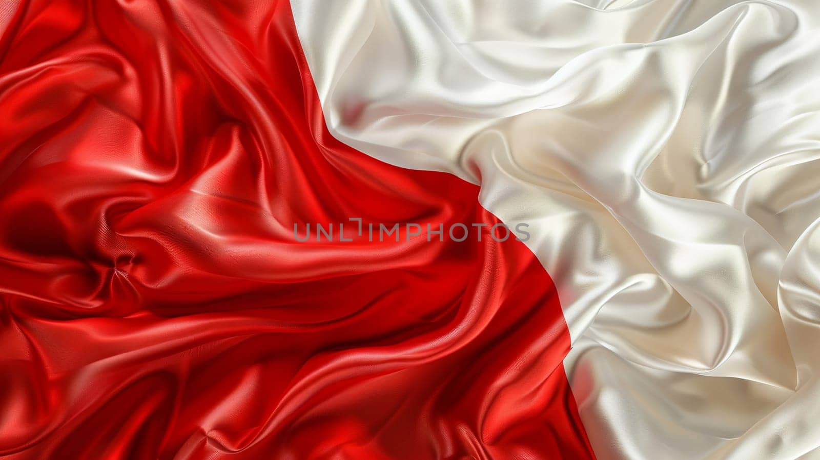 Silk fabric texture represents Poland flag, symbolizing national pride, elegance, and luxurious background