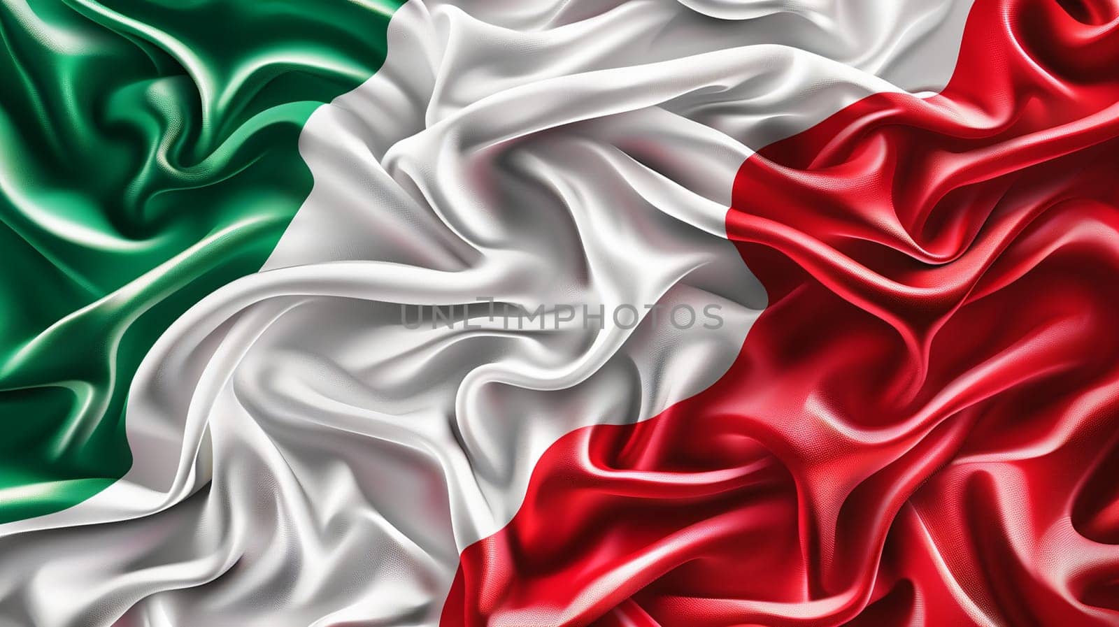 Silk texture rippling in colors of Italian flag, representing luxury, elegance, patriotism, vibrant background or design space