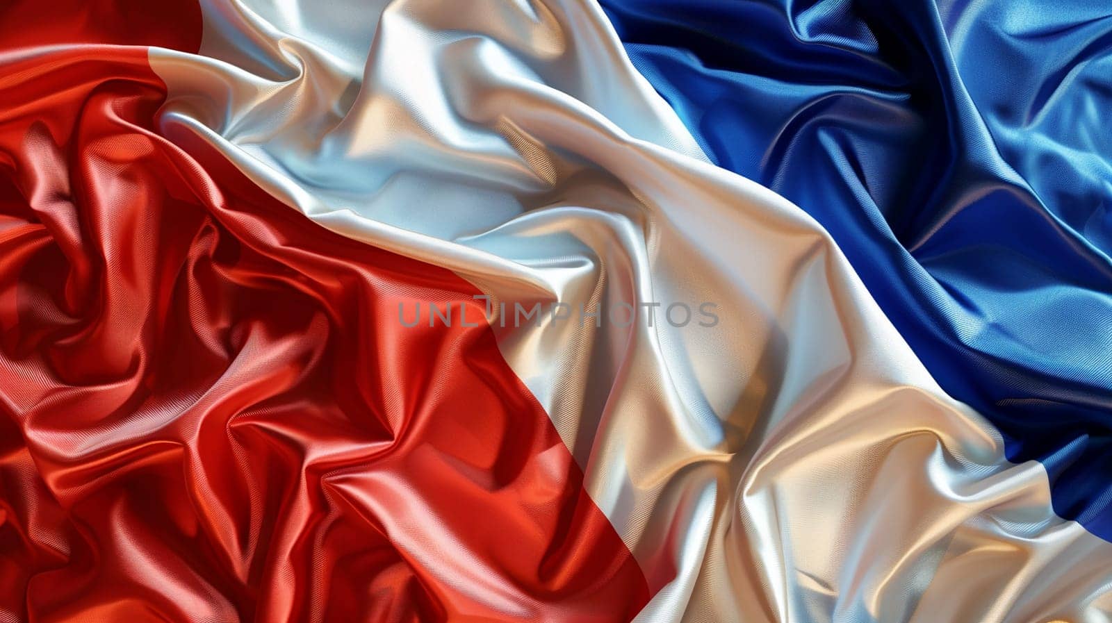 Silk texture close-up, symbolizing French patriotism, national pride, luxury, elegance, flowing fabric for creative projects