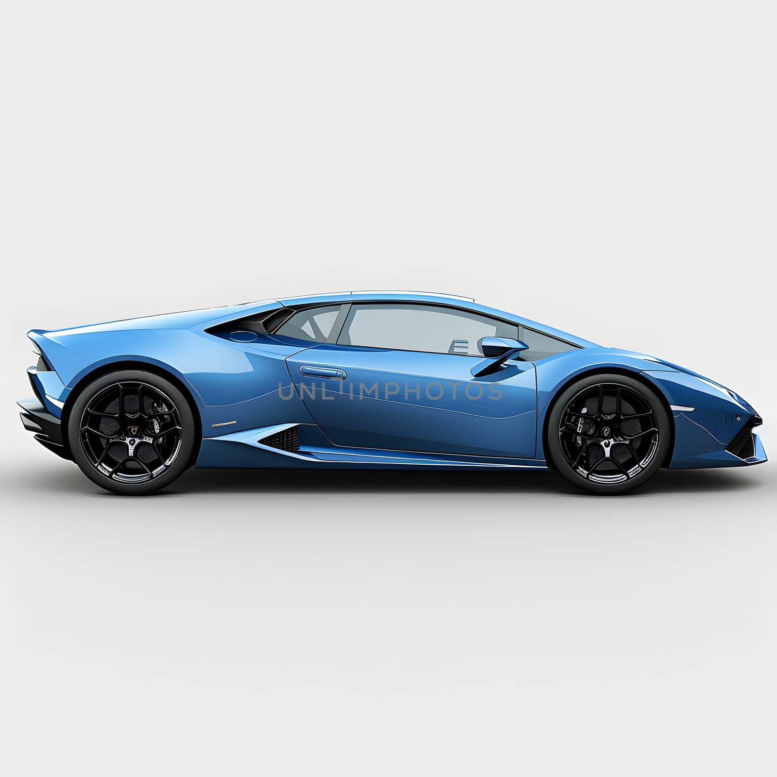 A sleek blue car with black alloy wheels sits on a crisp white background, showcasing its sharp hood, automotive lighting, and glossy automotive tires