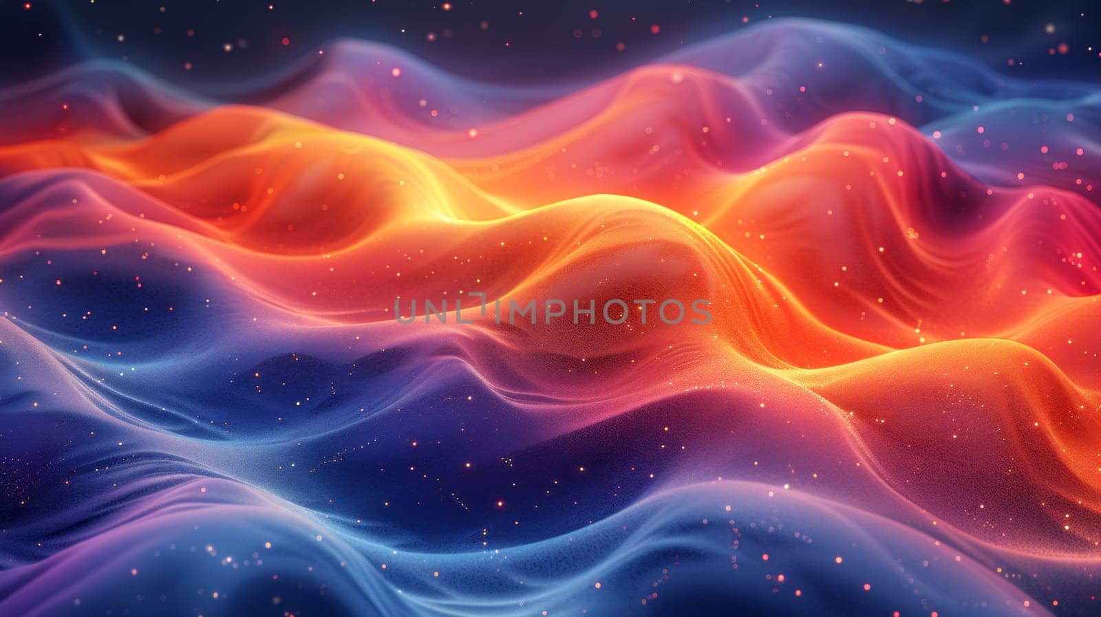 A colorful abstract image of waves and stars