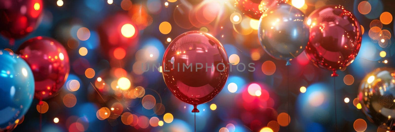 A bunch of colorful balloons with a red one in the middle by AI generated image by wichayada