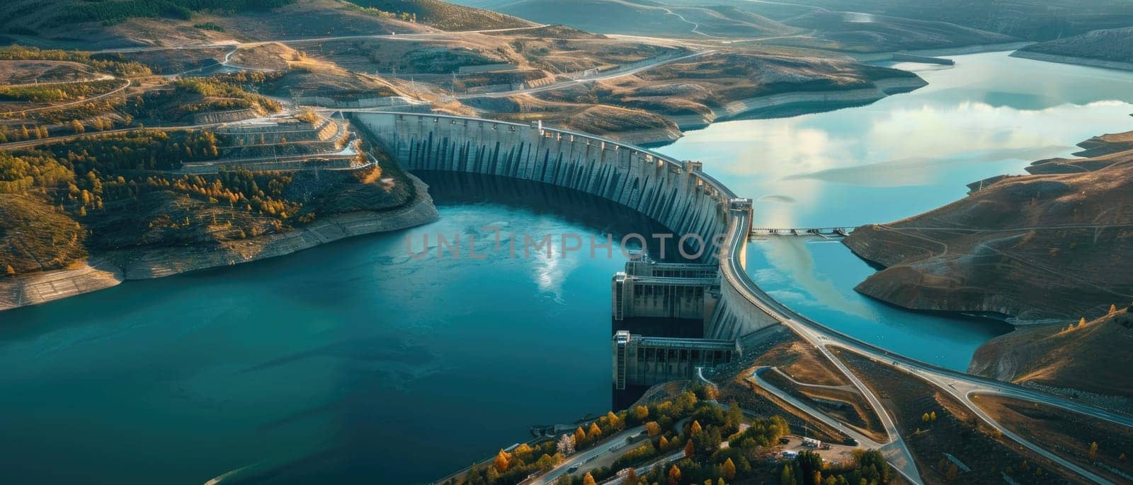 A beautiful mountain range with a large body of water in the foreground by AI generated image.