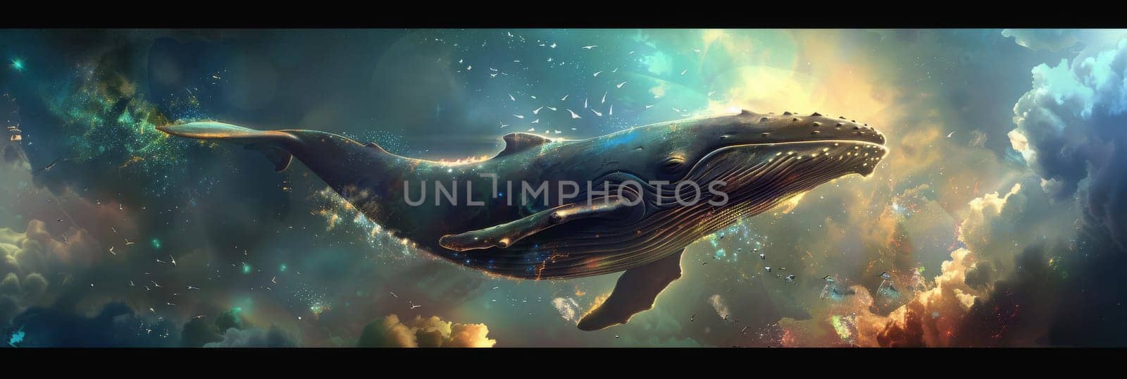 A whale is swimming in the ocean by AI generated image.
