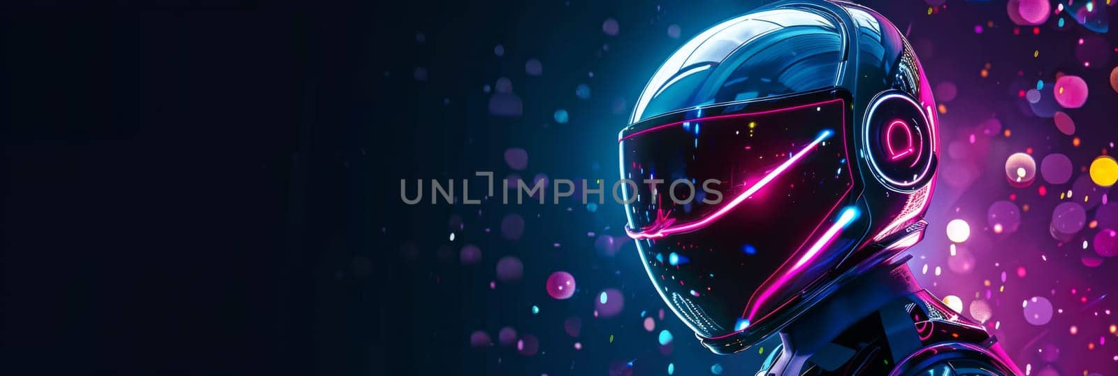 A man in a space suit is standing in front of a colorful background by AI generated image by wichayada