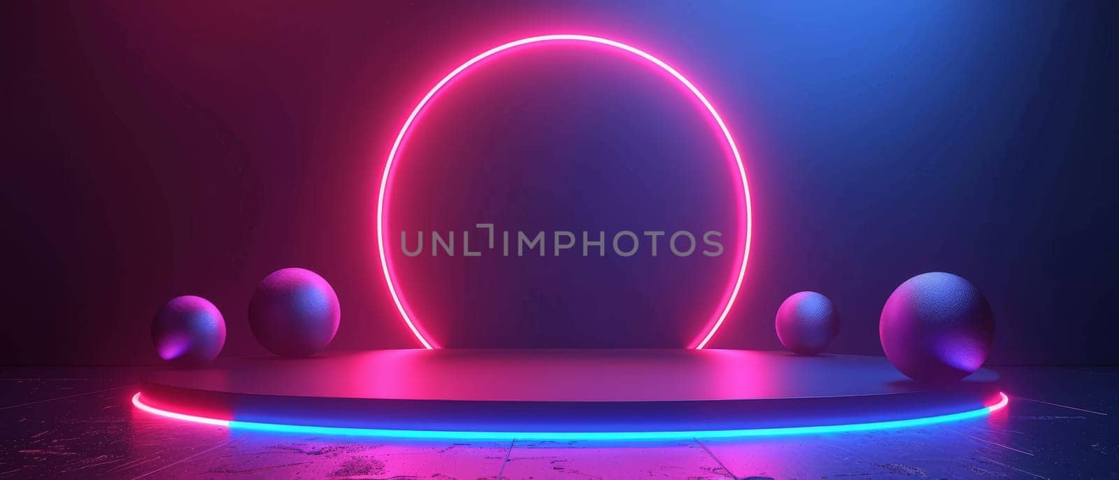 A neon sign with a blue and red circle in the middle by AI generated image.