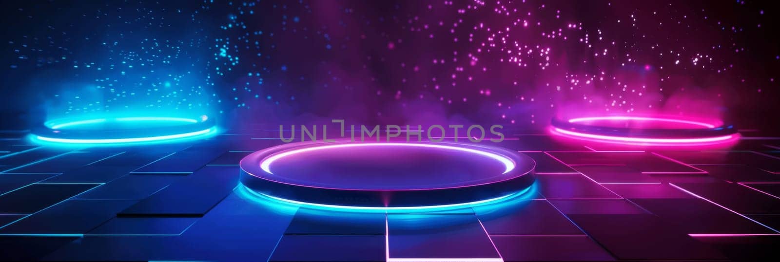 A blue and purple background with three glowing circles by AI generated image by wichayada