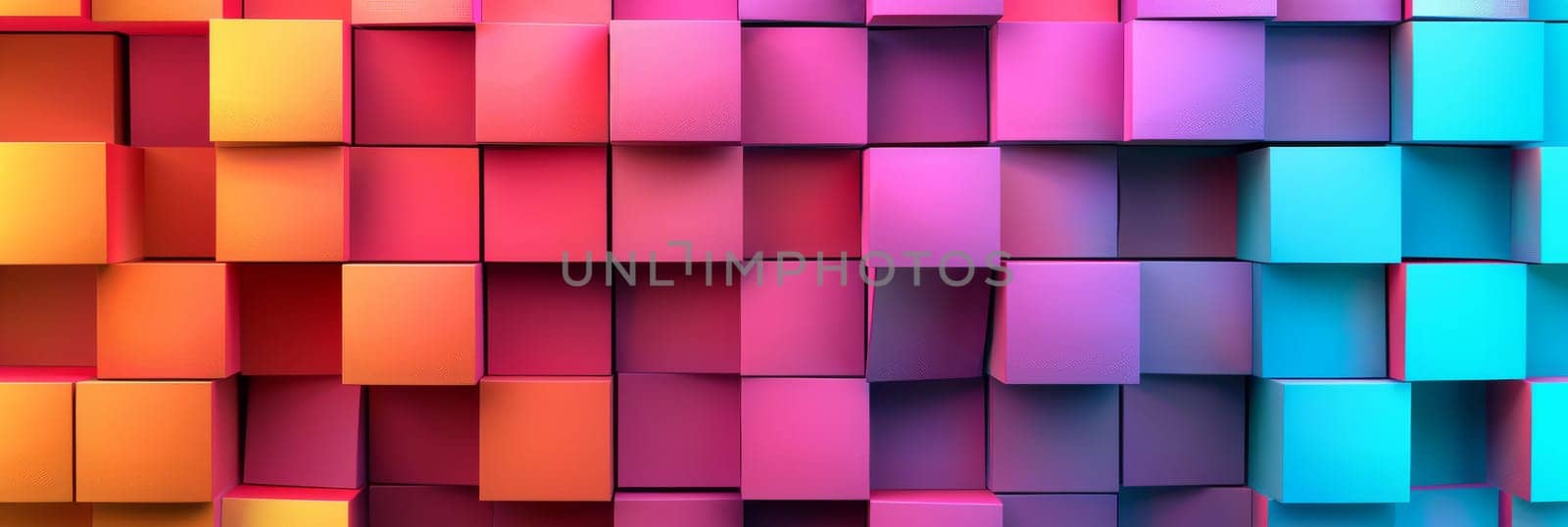 A colorful wall of cubes in various shades of pink, yellow, and blue by AI generated image.