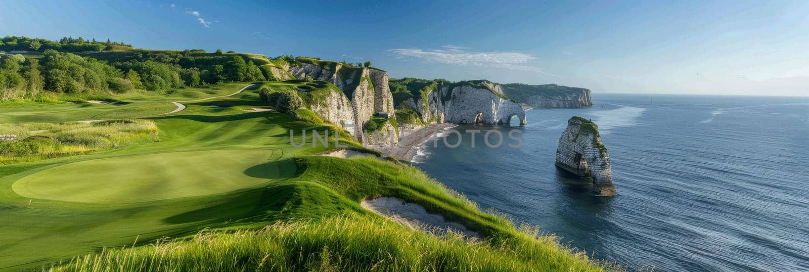 A beautiful ocean view with a cliff in the background by AI generated image by wichayada