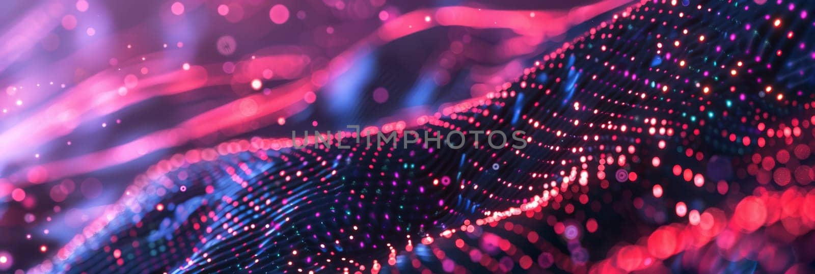 A colorful wave of light with a purple and blue background by AI generated image.