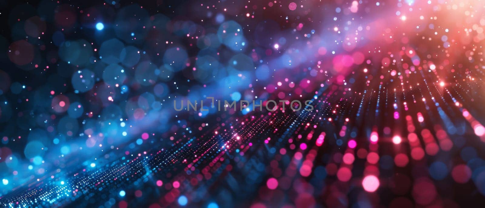 A computer screen with a lot of glowing lights and a blurry background by AI generated image.