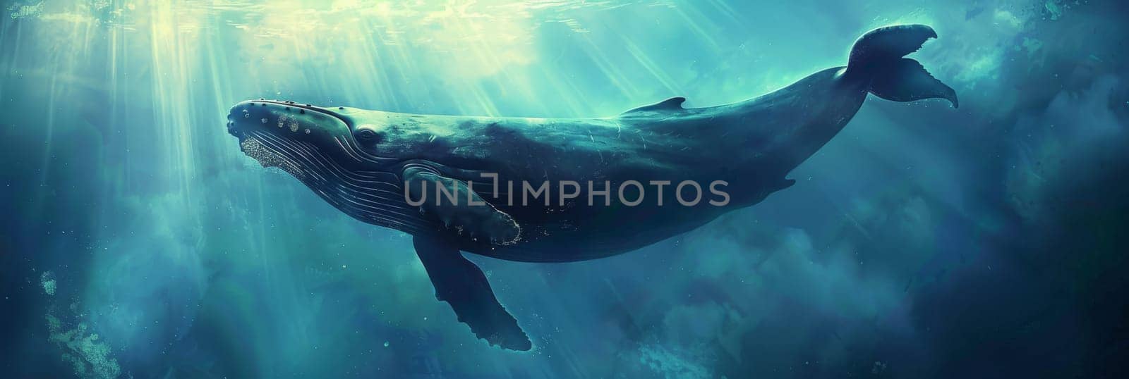 A whale is swimming in the ocean by AI generated image by wichayada