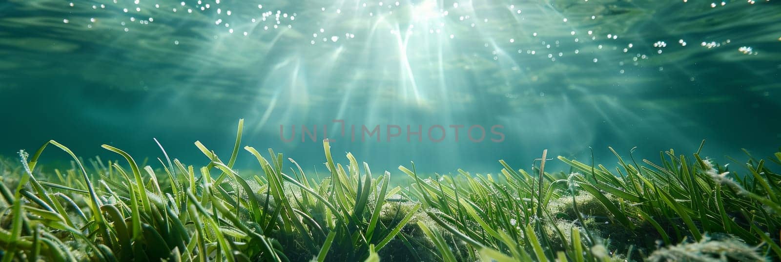 A field of grass is illuminated by the sun, creating a serene by AI generated image by wichayada