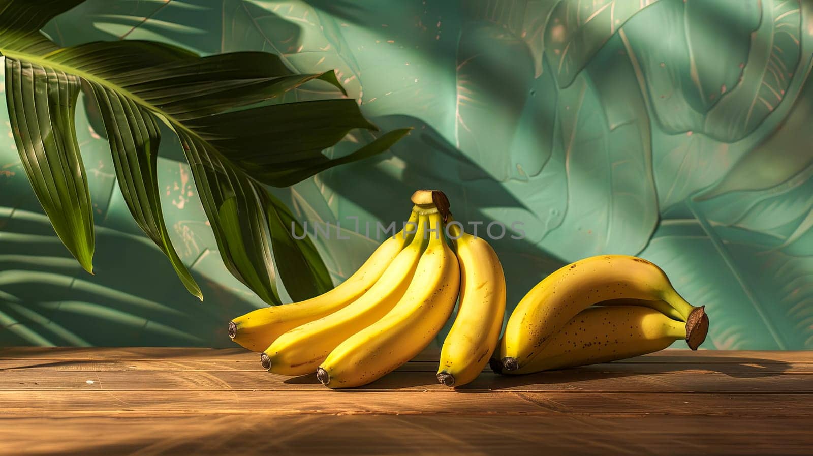 Ripe bananas on a wooden surface, tropical background. by OlgaGubskaya