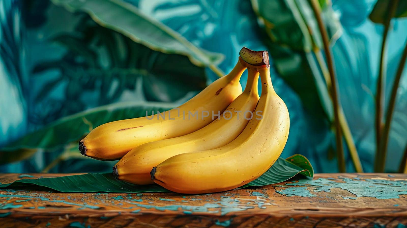 Ripe bananas on a wooden surface, tropical background. by OlgaGubskaya