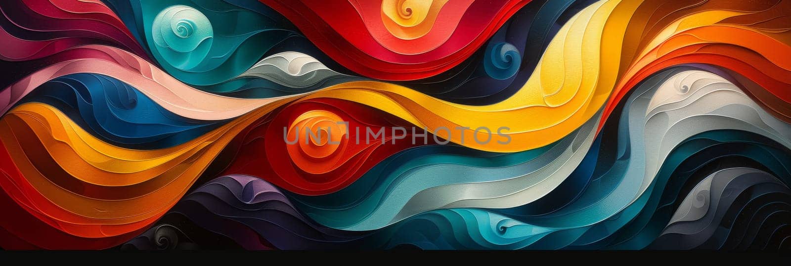A colorful painting of a wave with a blue and yellow swirl by AI generated image by wichayada