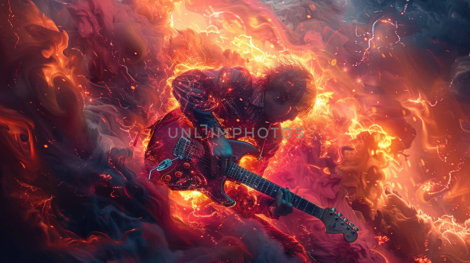 Guitar Engulfed in Flames and Smoke by but_photo