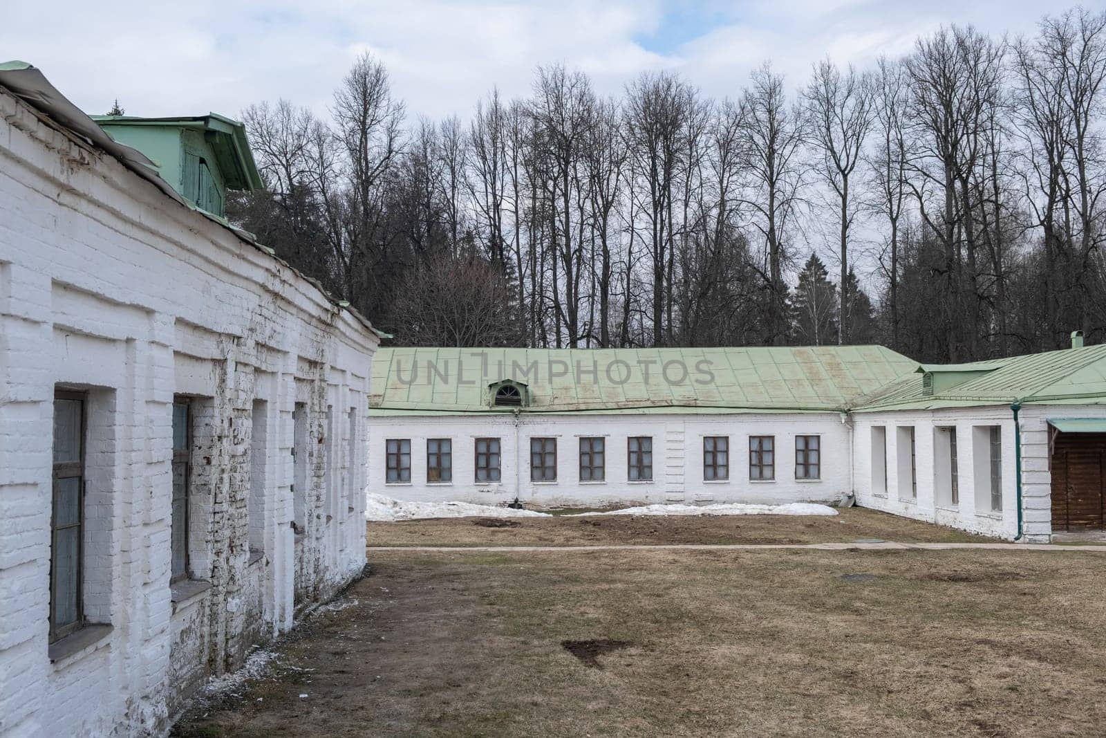 Serednikovo manor, mansion, palace, white building. Equestrian building, arena in the Serednikovo estate in the Moscow region, a park-manor of the end of the XVIII beginning of the XIX century