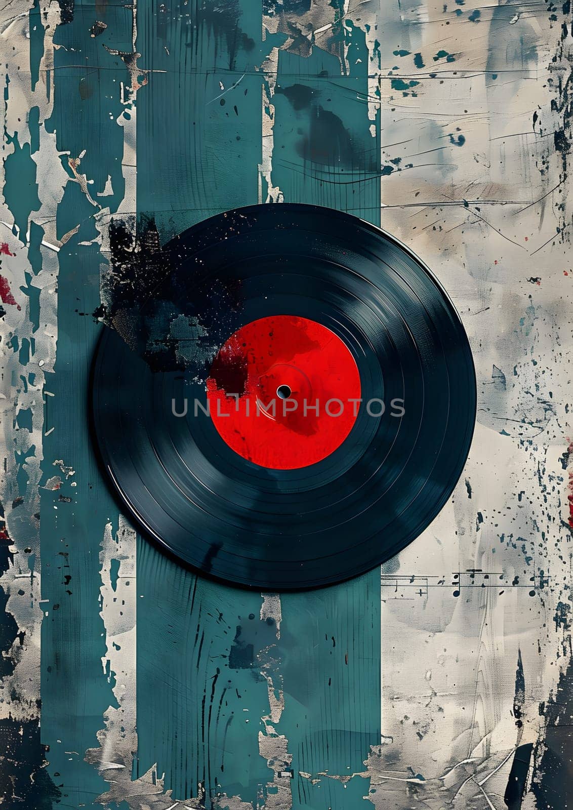 A red label record on striped background in Electric blue, Gas by Nadtochiy