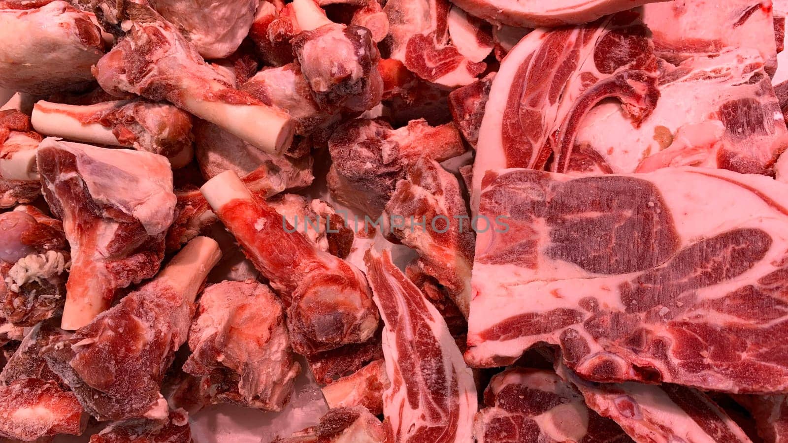 Meat display for sale in market. Food concept.