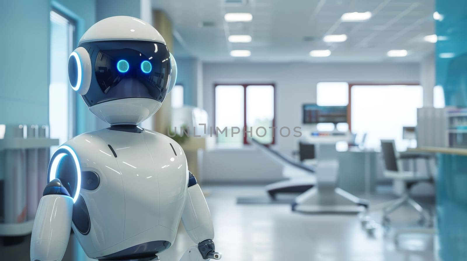 A robot in a hospital lobby, Robot nurse service technology in hospital, Generative AI by nijieimu