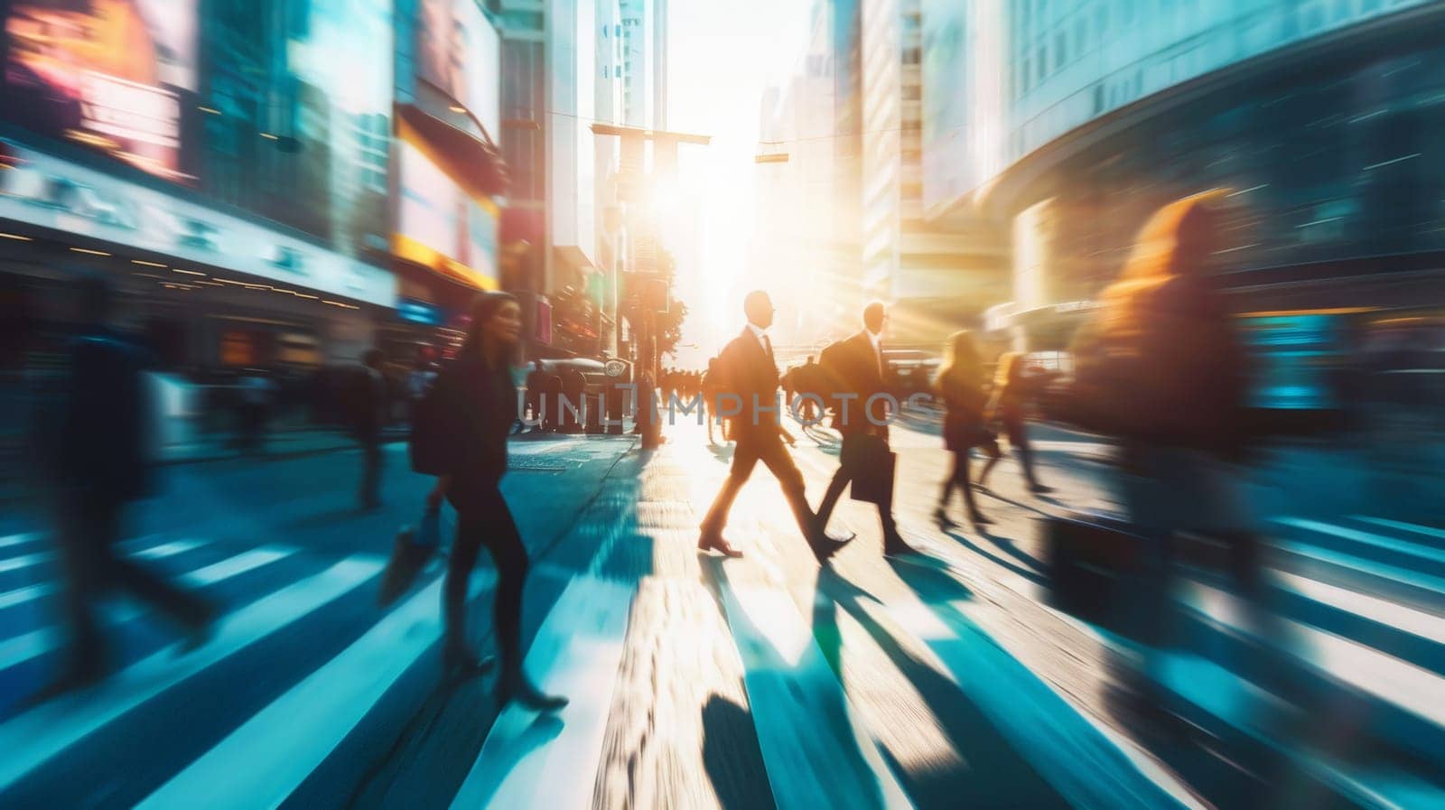 Blurred group of business people walking on the streets with city scape background, Generative AI..