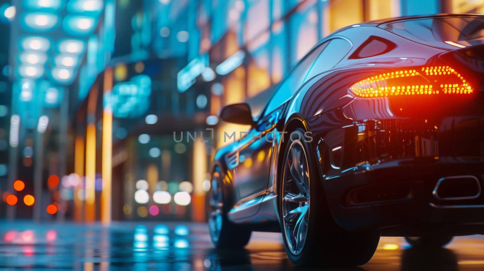 A modern car in front of office building with a blurred background, Generative AI by nijieimu