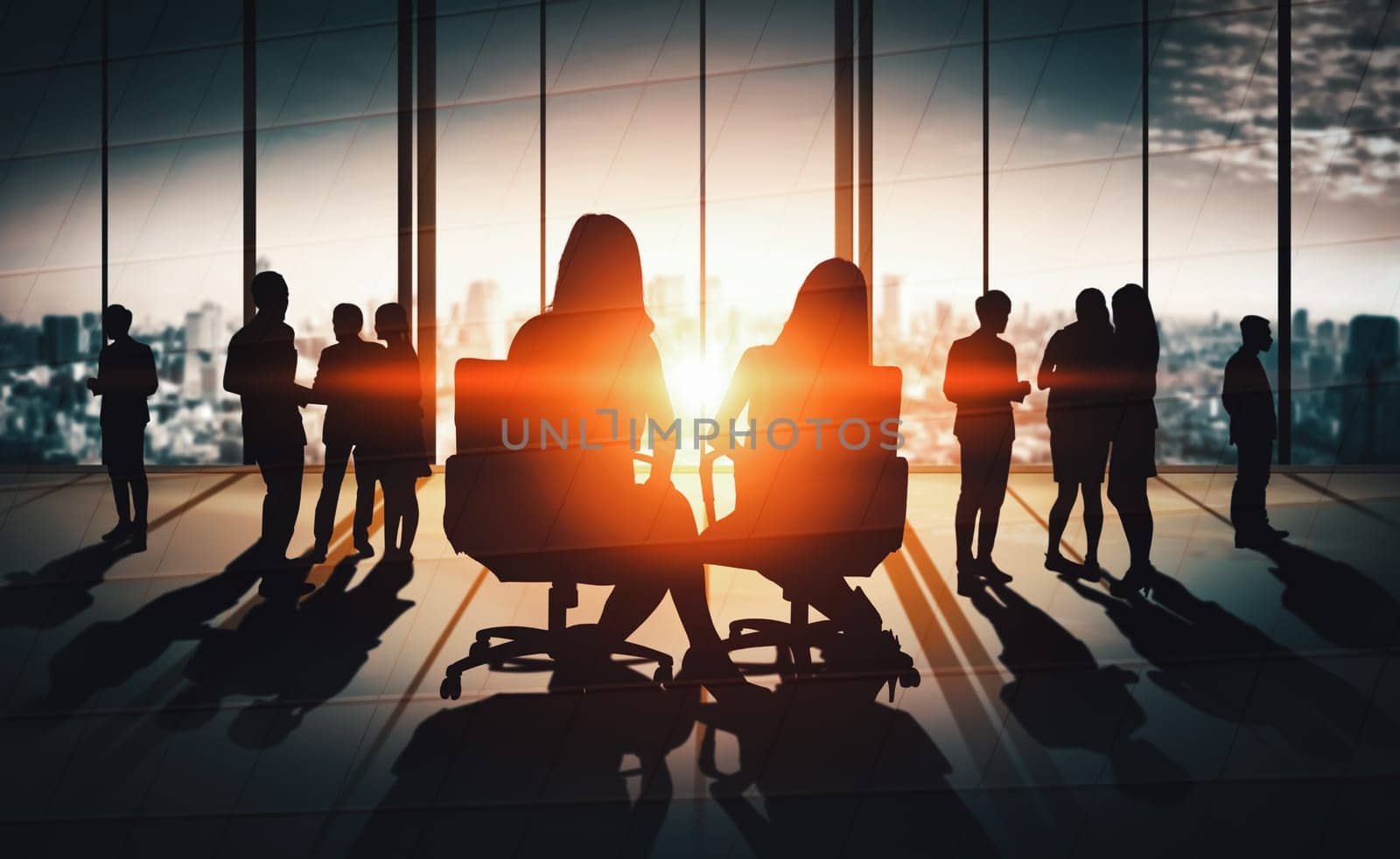 Double Exposure Image of Many Business People. uds by biancoblue