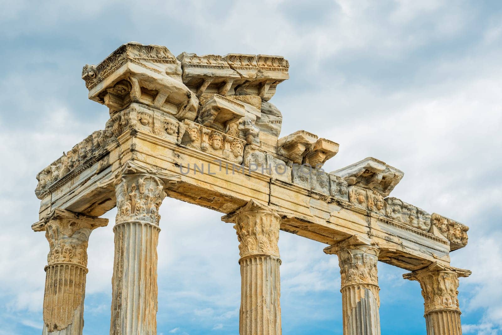 Temple of Apollo in Side Ancient City on a cloudy spring day