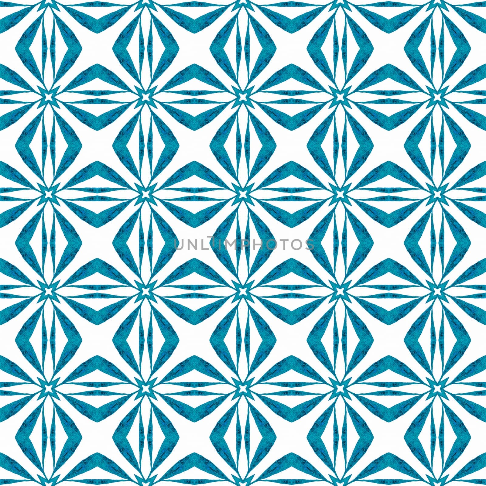 Watercolor ikat repeating tile border. Blue classic boho chic summer design. Textile ready appealing print, swimwear fabric, wallpaper, wrapping. Ikat repeating swimwear design.