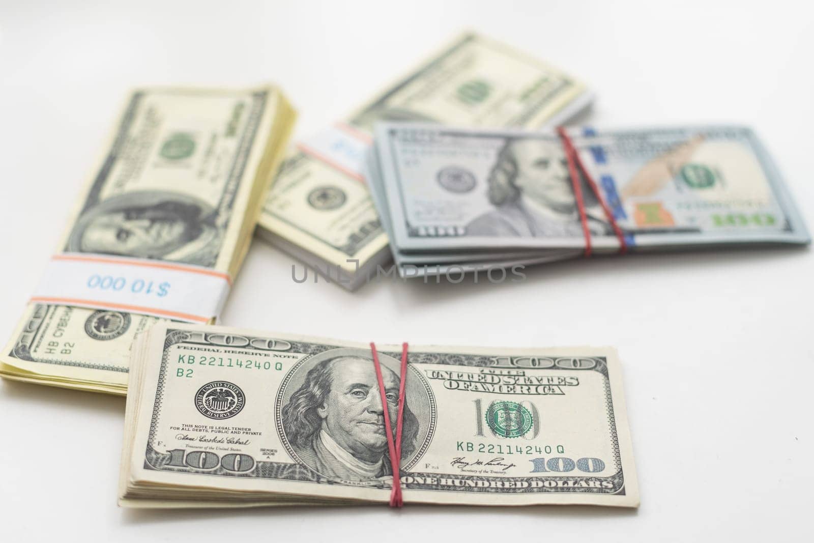 dollar bills of different amounts. Image of the dollar bills in vertical on white background. High quality photo