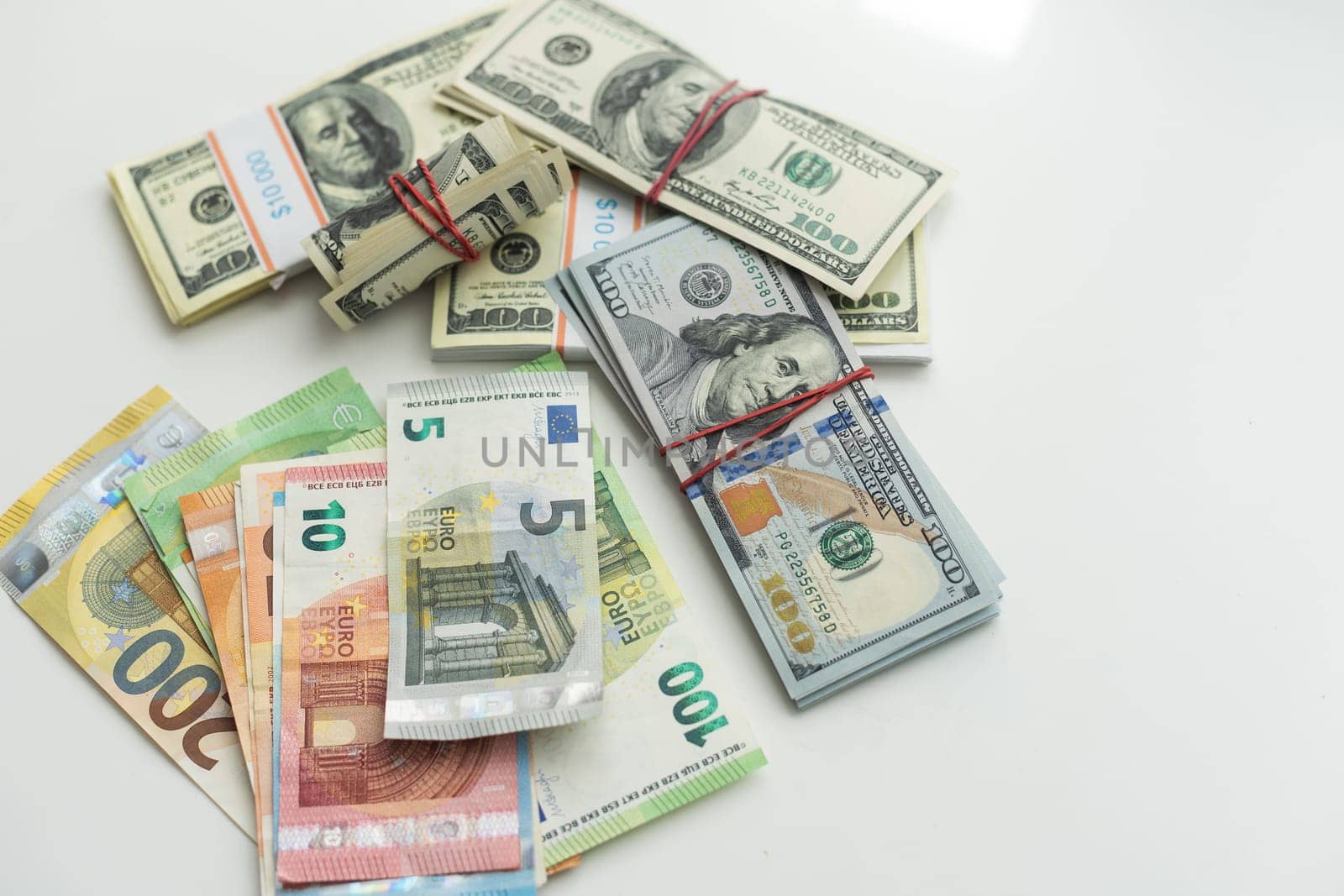 banknotes, American dollar, European currency, euro, various money. High quality photo
