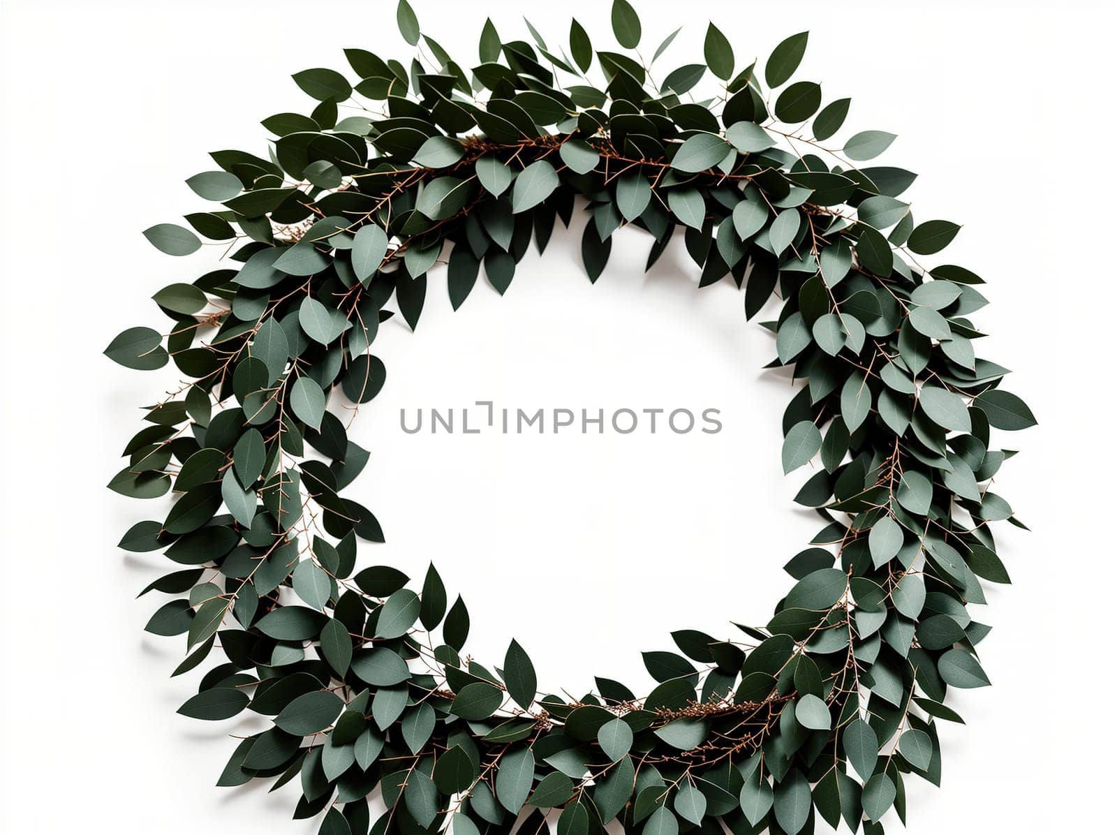 The image is a wreath made of leaves, hanging on a white background.