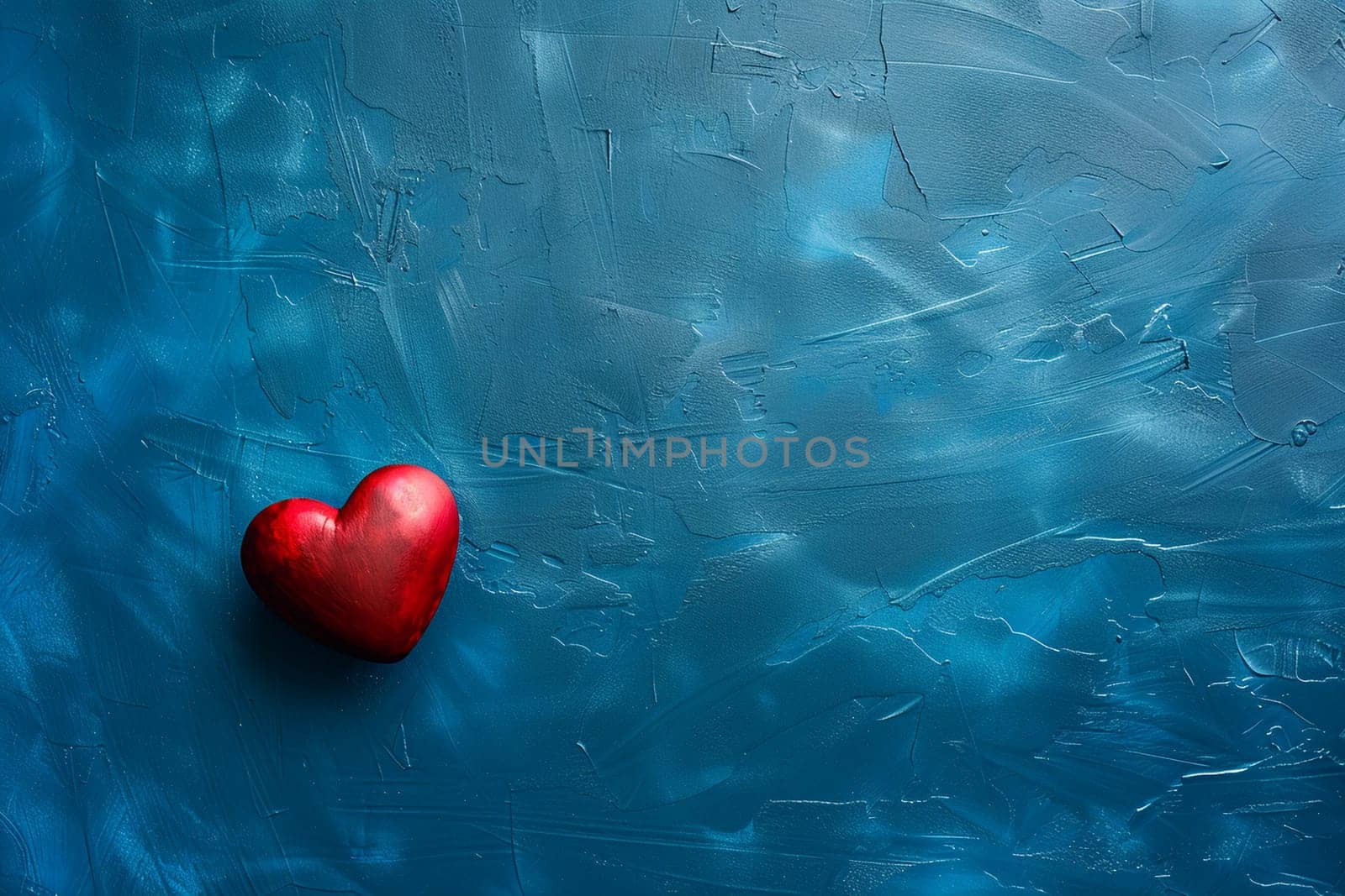 Red heart figure textured blue background. Medical anatomy education. Copy space by Yevhen89