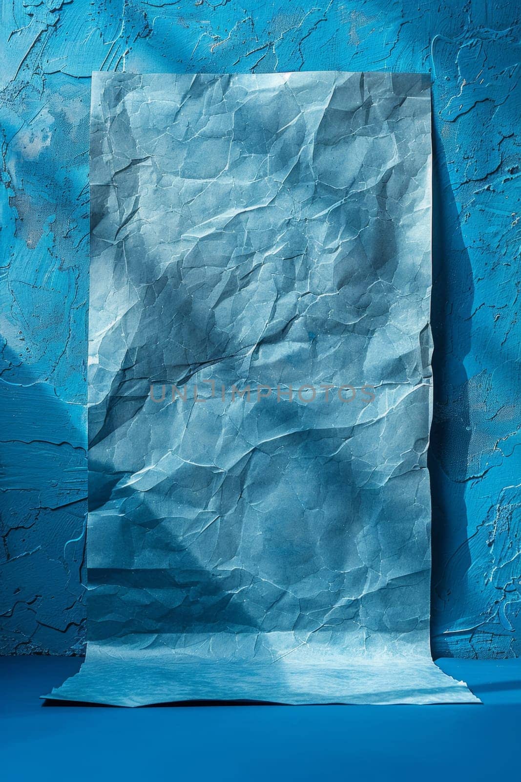 A piece of paper is sitting on a blue wall